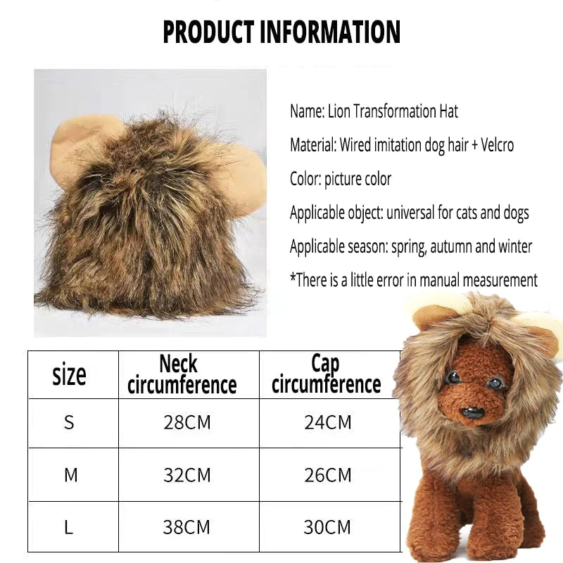 Lion Mane Wig, Funny Pet Cat Costumes for Halloween Christmas, Furry Pet Clothing Accessories Fits Neck