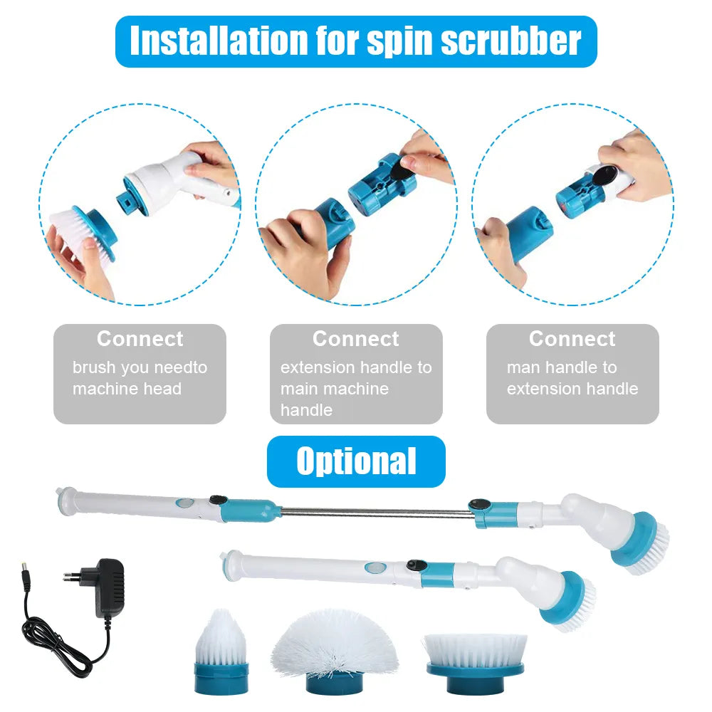 Electric Spin Cleaner Electric Spin Scrubber, Cordless Cleaning Brush with Adjustable Speeds and Extendable Long Handle
