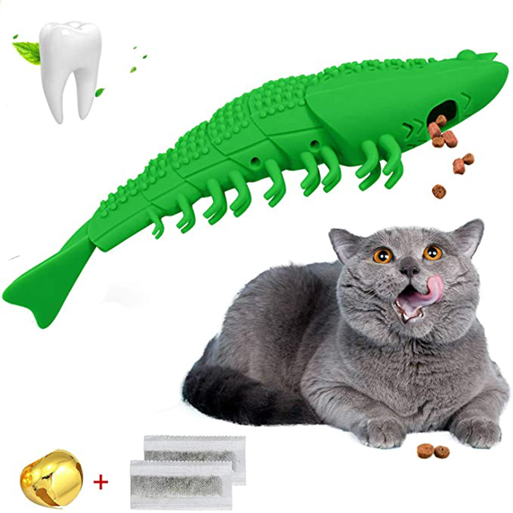 Pet Cat Toothbrush Catnip Toy, Silicone Easy to Clean Soft Durable Cat Toy Bite Resistant Fish Shape