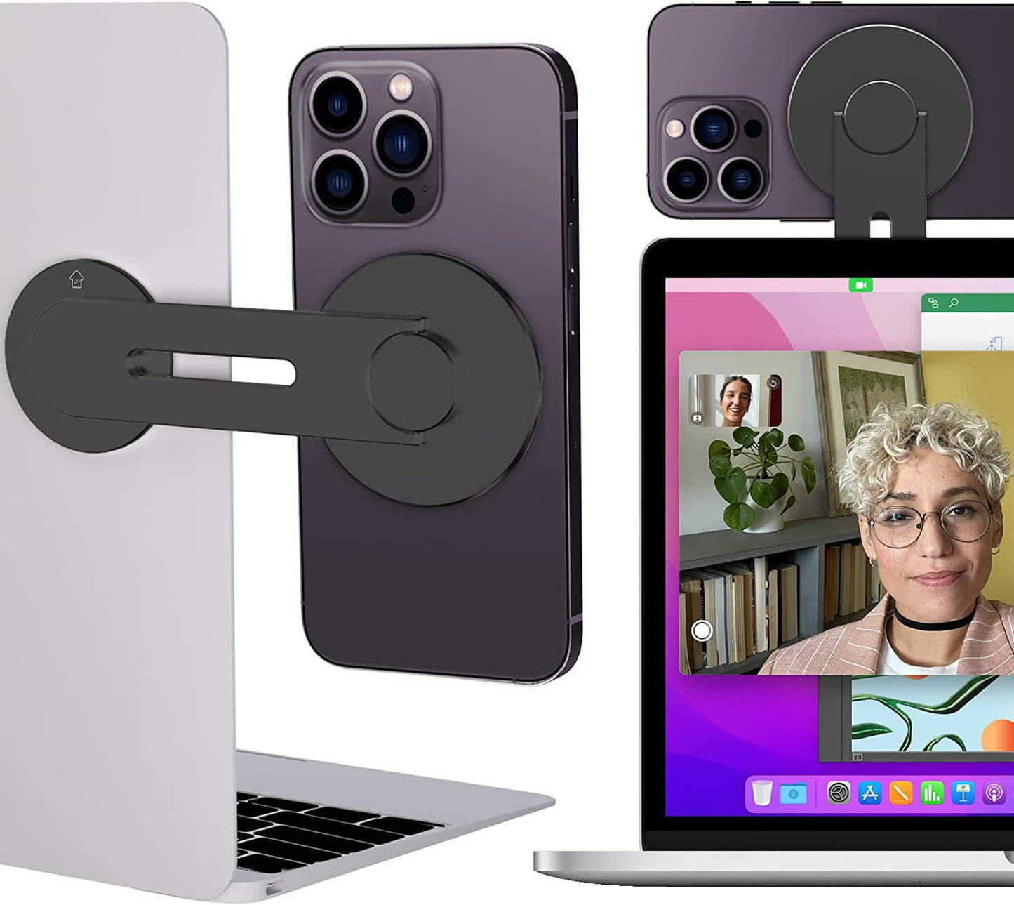 Magnetic Laptop Phone Holder, 180° Adjustable Continuity Camera Mount for Magnate iPhone