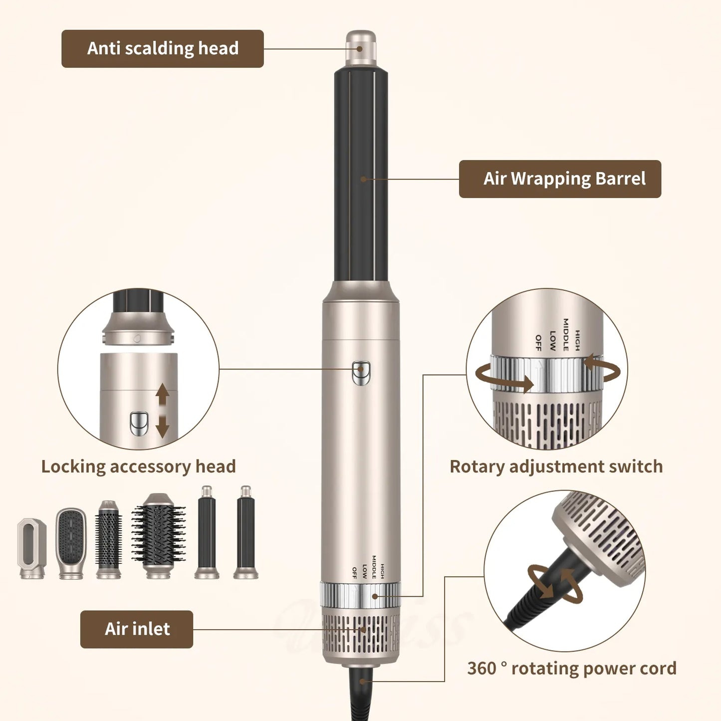 6 in 1 hair dryer brush - hair dryer and volumizer - all-in-one hair dryer and styler
