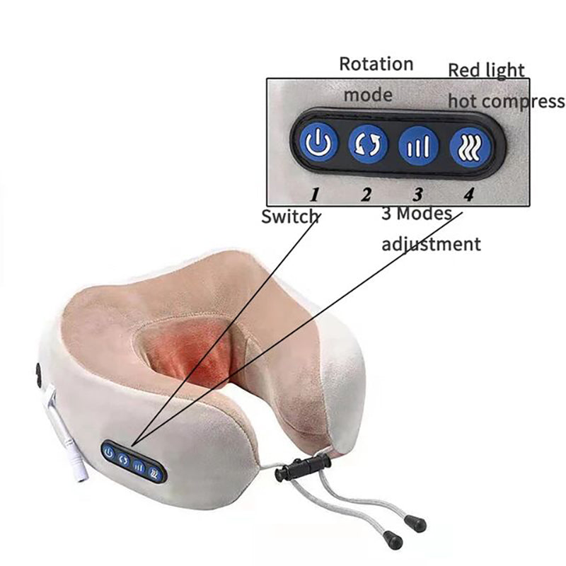 Neck Massager Pillow with Heat Cervical Neck Support Travel Massage Neck Pillow with Heat U-Shaped Memory Foam Pillow Massager for Fatigue Neck Pain for Home Office Airplane Car