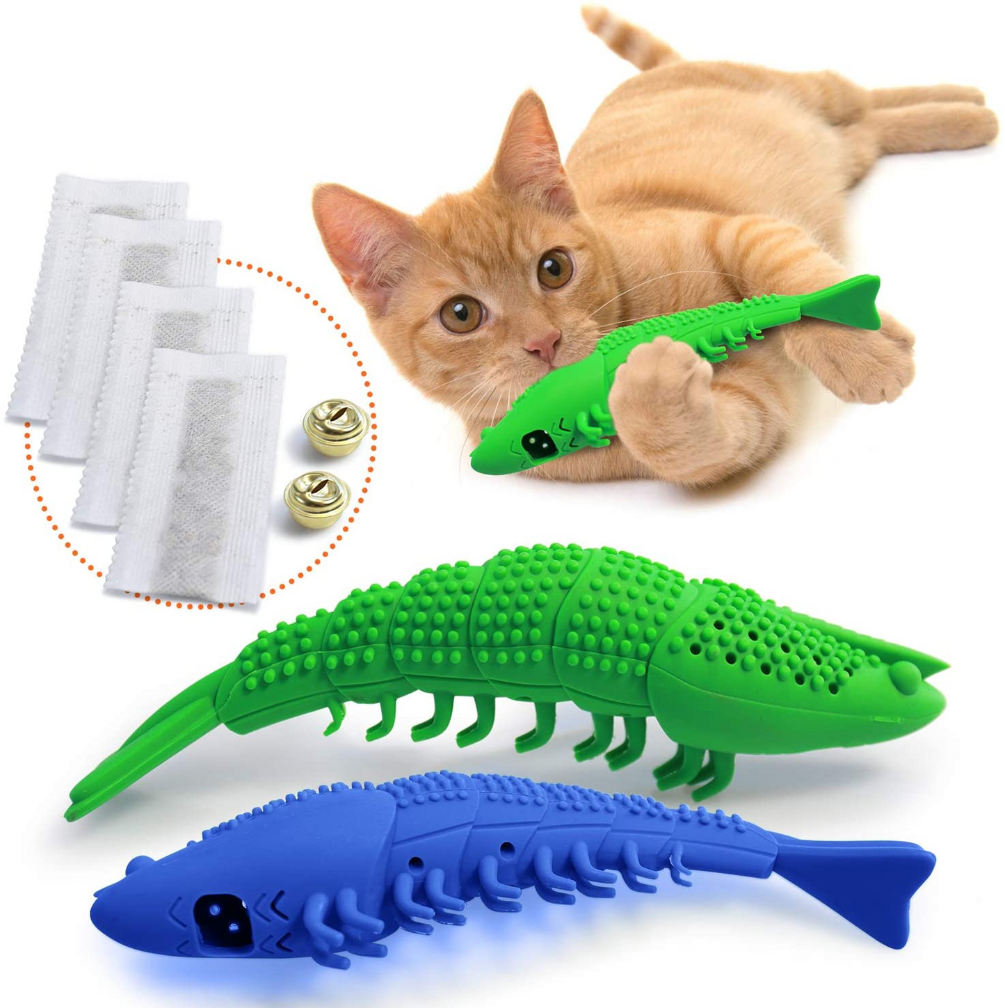 Pet Cat Toothbrush Catnip Toy, Silicone Easy to Clean Soft Durable Cat Toy Bite Resistant Fish Shape