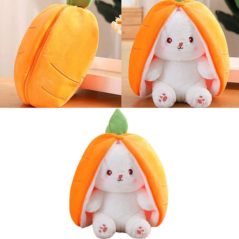 Bunny Stuffed Animal Reversible Cuddle Bunny Stuffed,Strawberry Bunny Transformed Rabbit Plush Zipper,Carrot That Turns Into Ears Bunnies Plushies Toy Cute Stuffy Doll Easter Girlfriend Gift
