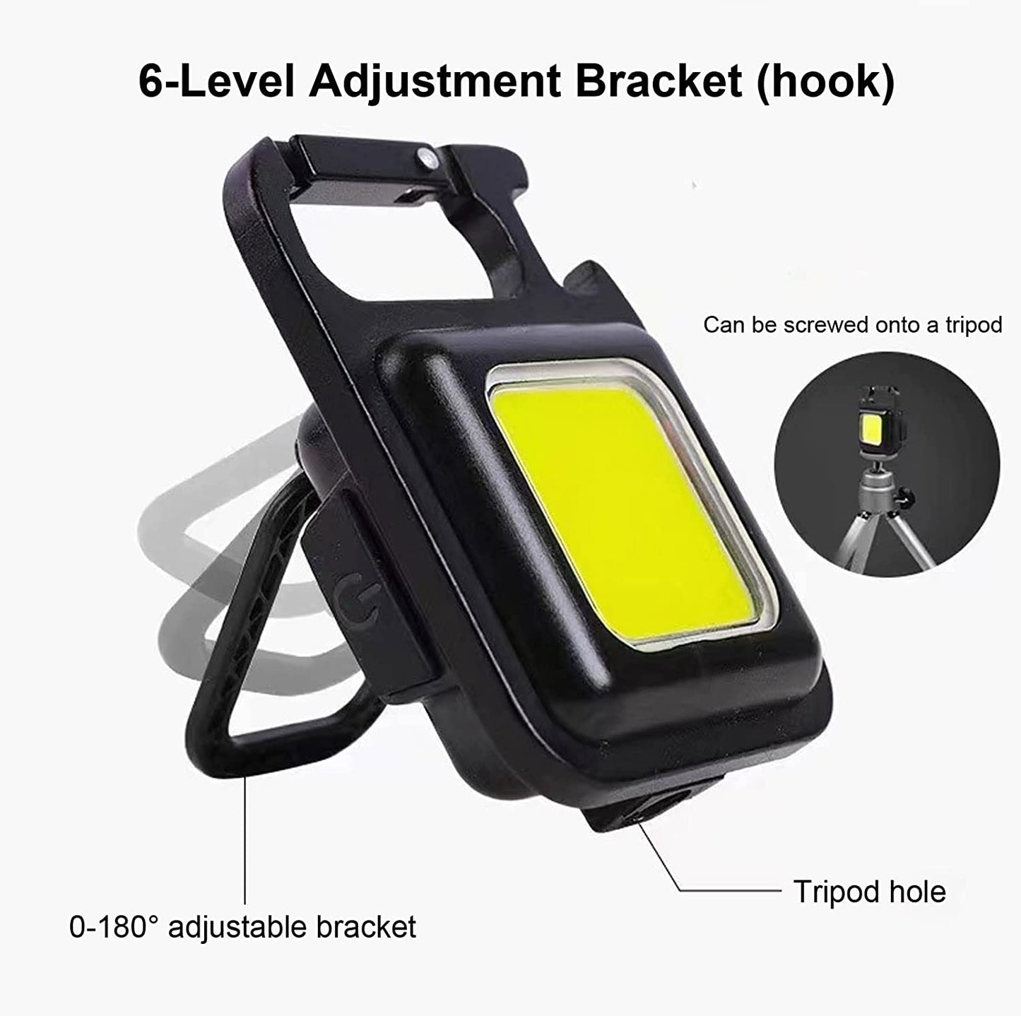 Portable Small Led Keychain Flashlights COB Work Light 2000Lumens Rechargeable Waterproof 5 Light Modes Mini Flashlights