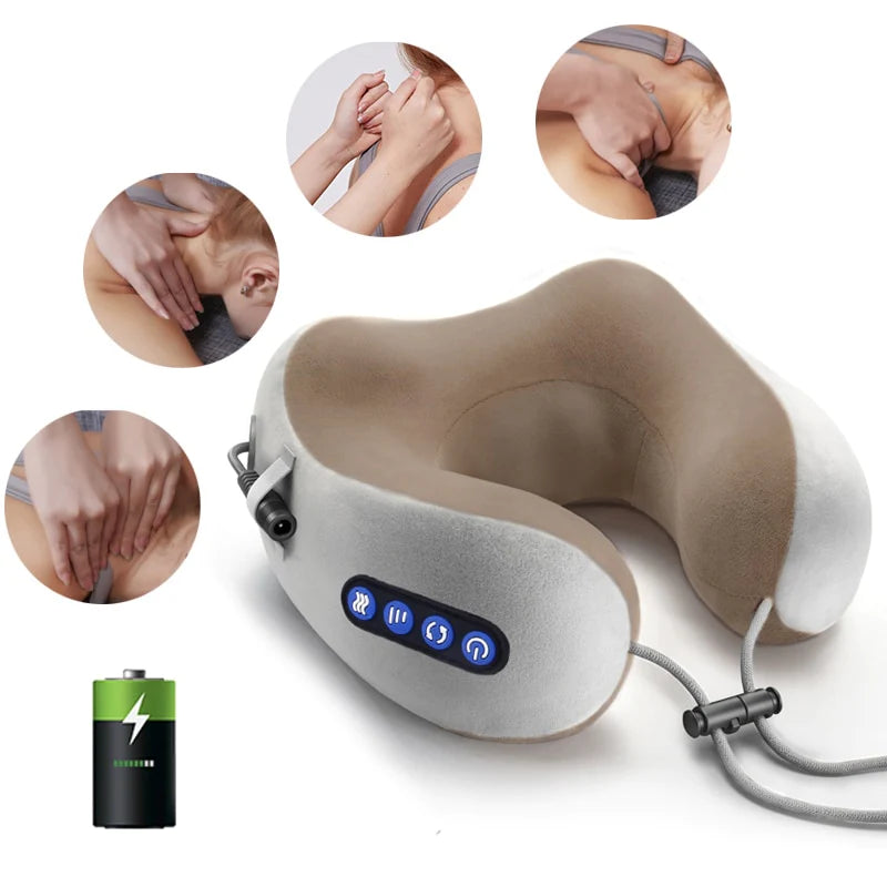 Neck Massager Pillow with Heat Cervical Neck Support Travel Massage Neck Pillow with Heat U-Shaped Memory Foam Pillow Massager for Fatigue Neck Pain for Home Office Airplane Car