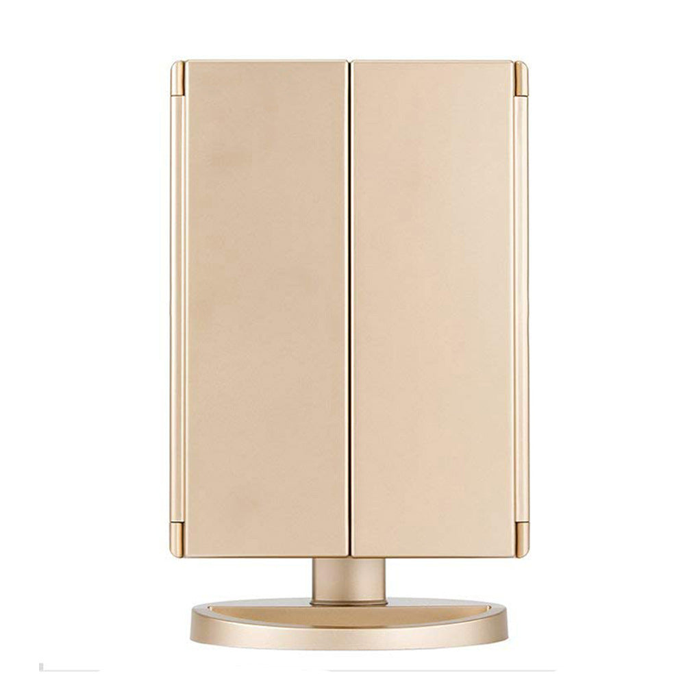 Triple Panel 1X/2X/3X LED Makeup Counter Mirror, Trifold Lighted Vanity Mirror with 36 LED Light Strips, Touch Sensor Dimmer Switch