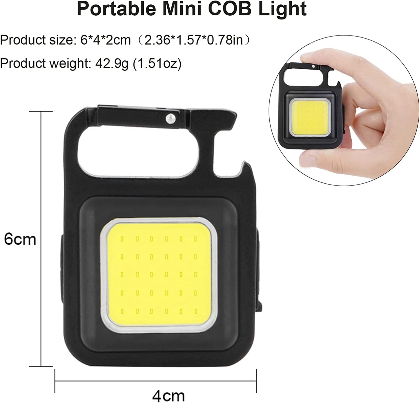 Portable Small Led Keychain Flashlights COB Work Light 2000Lumens Rechargeable Waterproof 5 Light Modes Mini Flashlights
