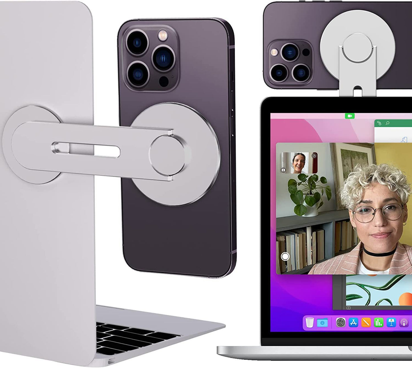 Magnetic Laptop Phone Holder, 180° Adjustable Continuity Camera Mount for Magnate iPhone