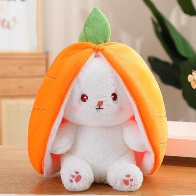 Bunny Stuffed Animal Reversible Cuddle Bunny Stuffed,Strawberry Bunny Transformed Rabbit Plush Zipper,Carrot That Turns Into Ears Bunnies Plushies Toy Cute Stuffy Doll Easter Girlfriend Gift