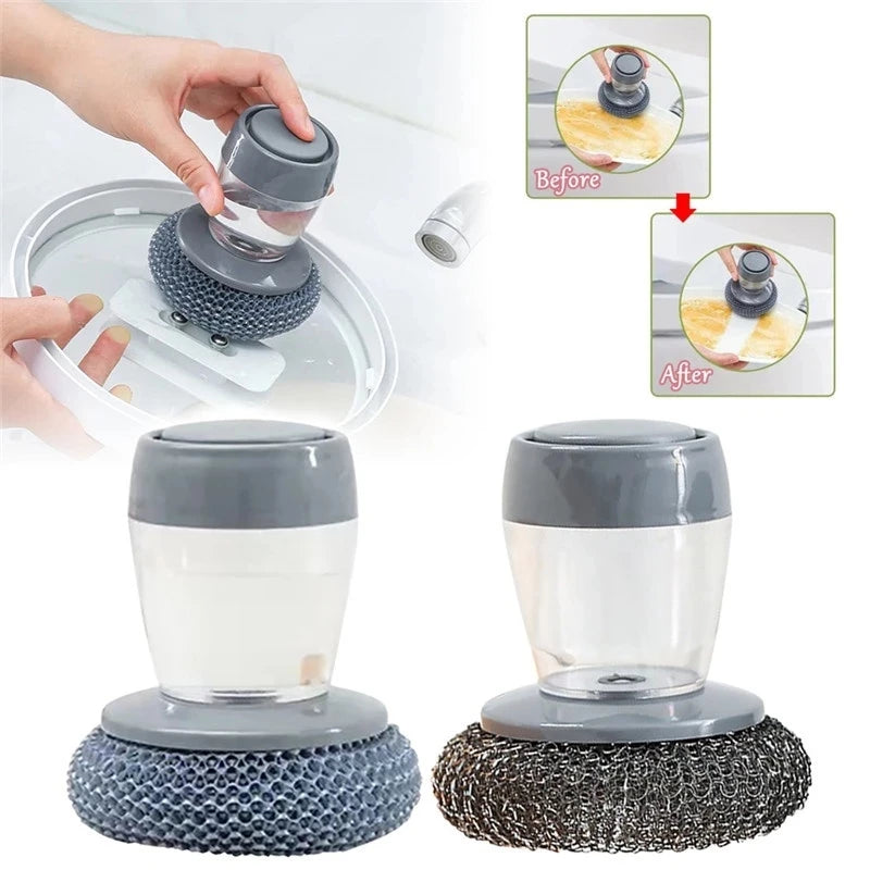 Soap Dispensing Palm Brush Scrub Cleaning Brush With Liquid Storage Tank Kitchen Dishwashing Brush For Pot Pan Sink Cleaning