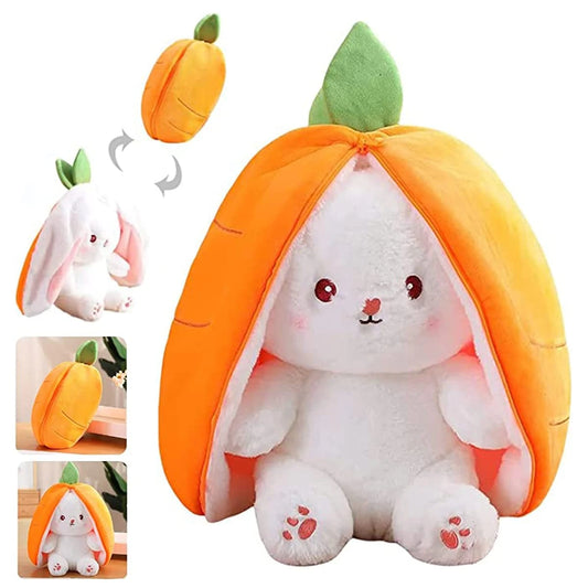 Bunny Stuffed Animal Reversible Cuddle Bunny Stuffed,Strawberry Bunny Transformed Rabbit Plush Zipper,Carrot That Turns Into Ears Bunnies Plushies Toy Cute Stuffy Doll Easter Girlfriend Gift