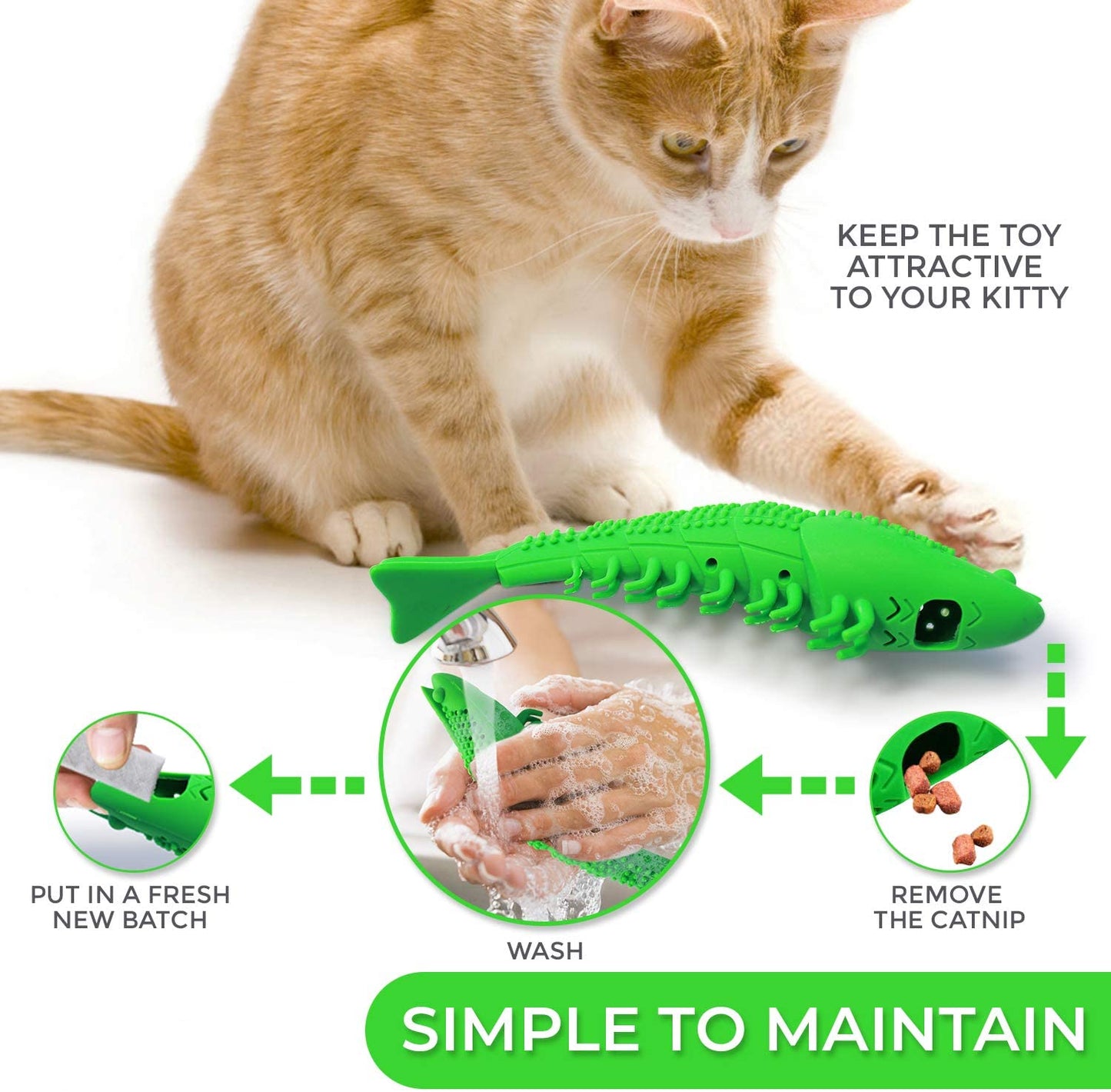 Pet Cat Toothbrush Catnip Toy, Silicone Easy to Clean Soft Durable Cat Toy Bite Resistant Fish Shape