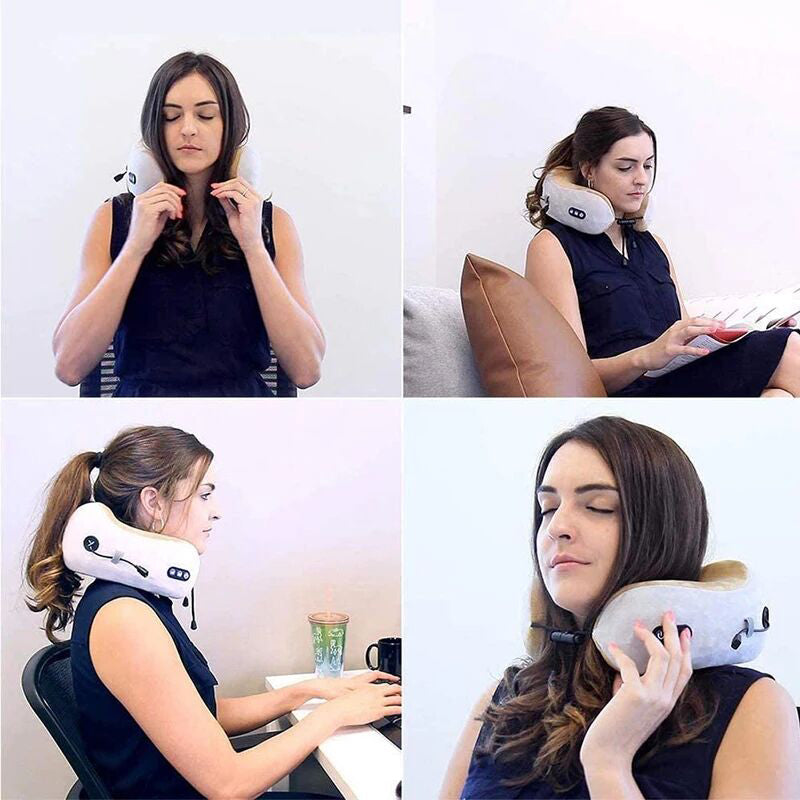 Neck Massager Pillow with Heat Cervical Neck Support Travel Massage Neck Pillow with Heat U-Shaped Memory Foam Pillow Massager for Fatigue Neck Pain for Home Office Airplane Car