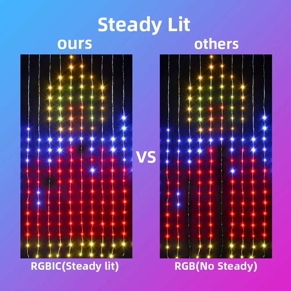 Twinkly Curtain – App-Controlled LED Christmas Lights with 210 RGB+W (16 Million Colors + Warm White) LEDs.