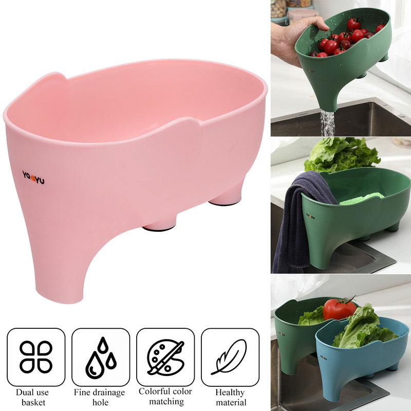 2x Elephant Sink Drainer Basket Cute Animal Kitchen Colander Strainer Drain Basket Multifunctional Dish Drainer