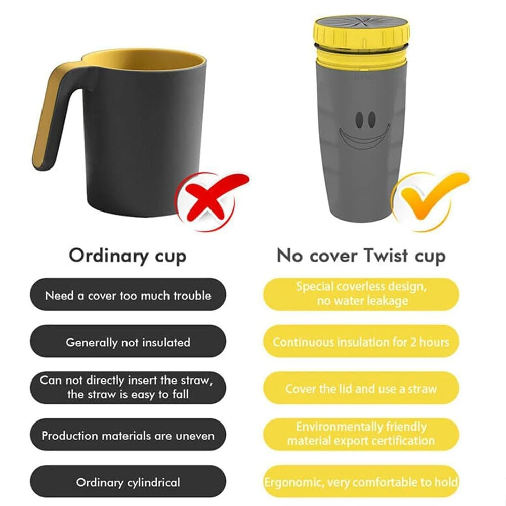 Coffee Straw Twistable Cup, Travel mug double silicone seals ensure a leak-proof