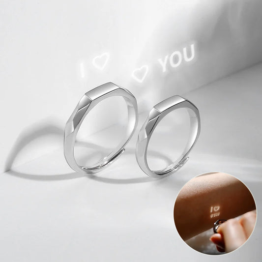 Sterling Silver Rings By Light Reflect Show Surprise Love Pattern Surface Hidden Jewelry