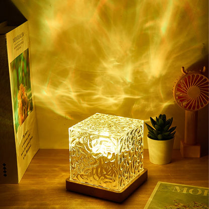 Dynamic Rotating Water Ripple Projector Night Light 3/16 Colors Flame Crystal Lamp