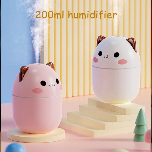 Cute Cat Air Humidifier – Ultra-Silent USB Cool Mist, LED Aromatherapy Diffuser for Office, Bedroom, Car & Home