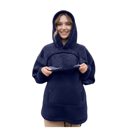 Oversized Fleece Hoodie with Front Pet Pouch for Cats and Small Dogs