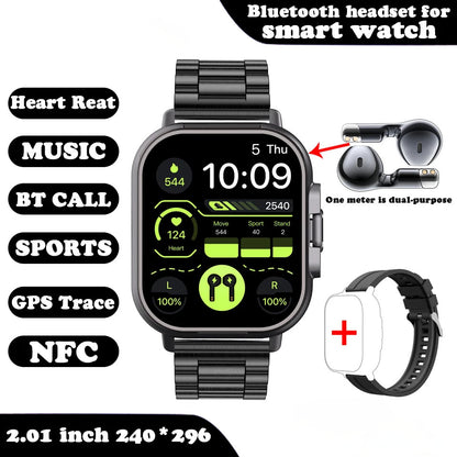 2-in-1 Smartwatch with Wireless Earbuds, Fitness Tracker, Bluetooth, Waterproof, Android iOS