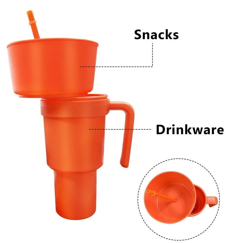 2 In 1 Snackies Cup Portable Splash Snack Bowl Chicken Storage Bowl with Handle Straw Cup