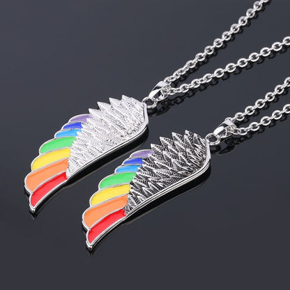 Stainless Steel Wing Pendant Necklace Dripping Oil