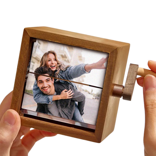 Hand Crank Photo Box – Vintage DIY Photo Album Music Box Gift for Birthday, Anniversary, or Keepsake Display