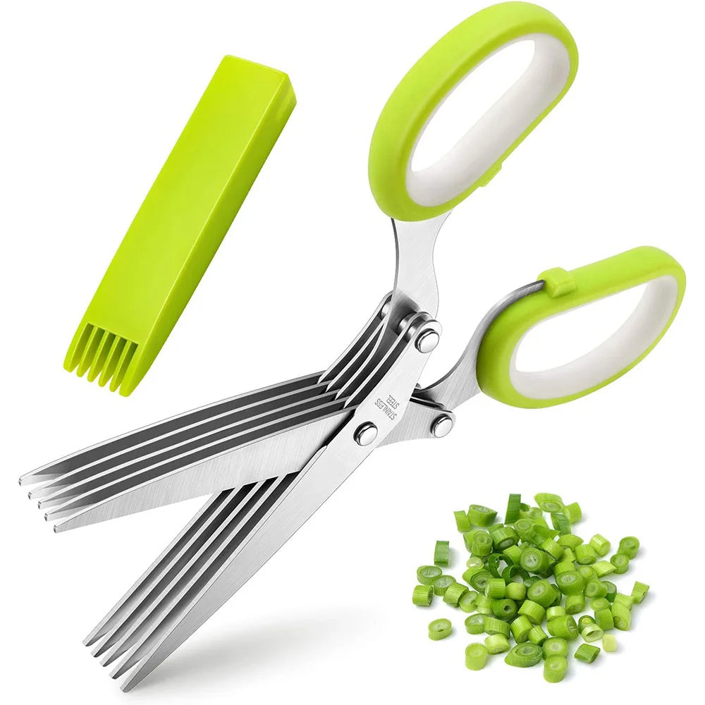 5-Blade Herb Scissors – Multipurpose Kitchen Shears for Cutting Vegetables, Herbs, Green Onions & Spices | Stainless Steel with Cleaning Comb