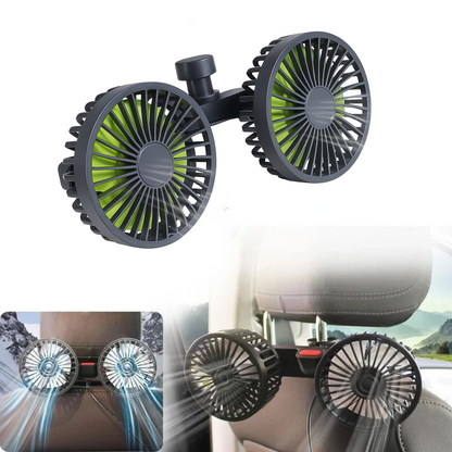 Dual-Head Car Seat Fan – 360° Adjustable Cooling Fan for Rear & Front Seats | USB Powered, Quiet & Strong Airflow