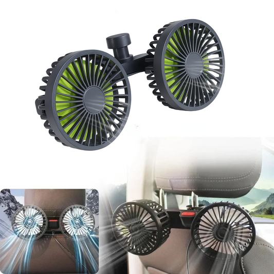 Dual-Head Car Seat Fan – 360° Adjustable Cooling Fan for Rear & Front Seats | USB Powered, Quiet & Strong Airflow