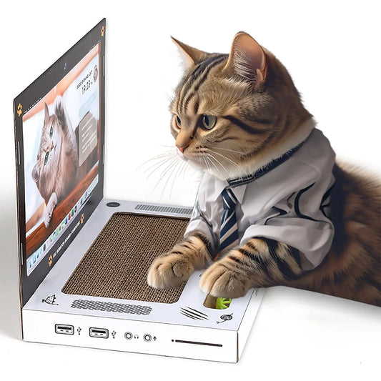 Funny Cat Scratching Laptop Toy – Cardboard Cat Scratcher Pad for Indoor Cats and Kittens