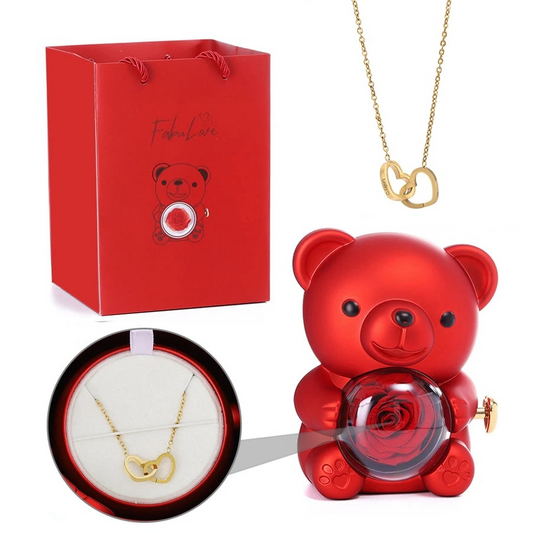 Eternal Rose Teddy Bear Gift with Necklace – Romantic Valentine’s Day Anniversary Gift for Her