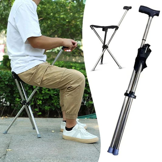 Folding Walking Stick Seat, Lightweight Tripod Cane Stool for Outdoors