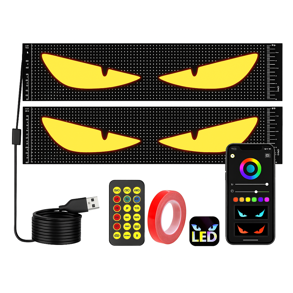 Dynamic Big Eye LED Windshield Lights – Animated Car Dashboard Decorative Light Strip for Interior Styling