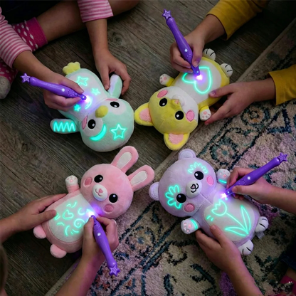Glow in the Dark Drawing Plush Toy with Light Pen, Reusable Kids Doodle Animal