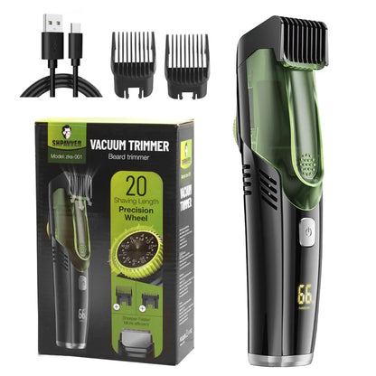 Vacuum Beard Trimmer for Men – Cordless Rechargeable Hair Clipper with Built-in Suction System