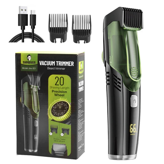Vacuum Beard Trimmer for Men – Cordless Rechargeable Hair Clipper with Built-in Suction System