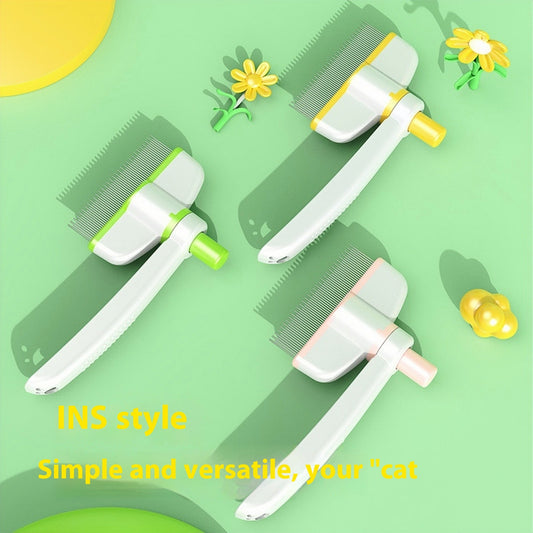 Self-Cleaning Pet Grooming Comb for Cats and Dogs - Hair Removal Brush, Flea Removal, Deshedding Tool for Long Hair Pets