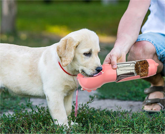3-in-1 Portable Pet Water Bottle Feeder Bowl with Waste Bag Holder – Dog Travel Outdoor Water Dispenser