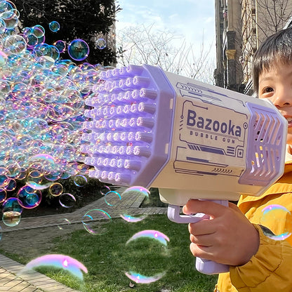 Bubble Gun Rocket 69 Holes Soap Bubbles Machine Gun Shape Automatic Blower With Light Toys