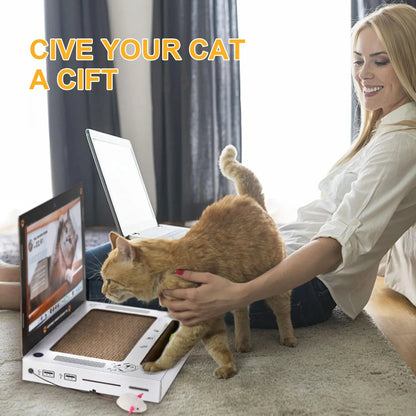 Funny Cat Scratching Laptop Toy – Cardboard Cat Scratcher Pad for Indoor Cats and Kittens