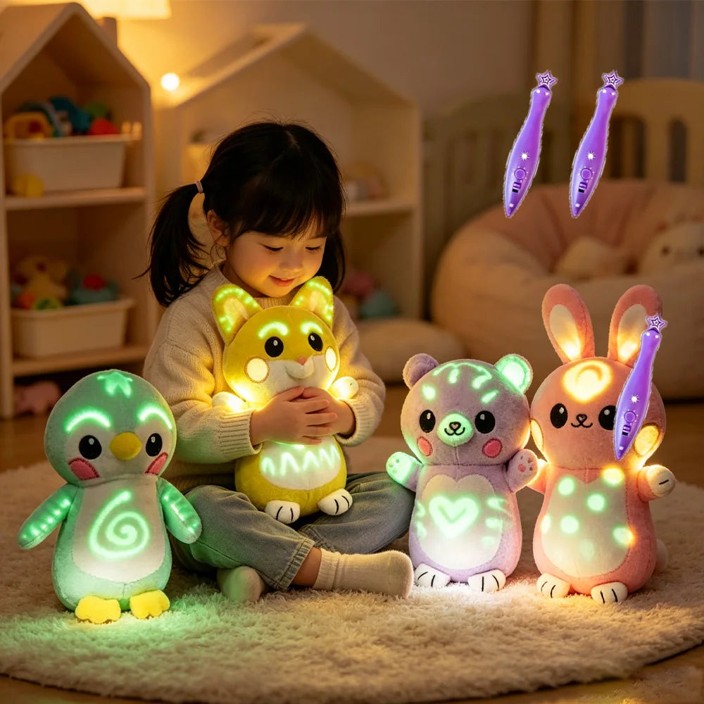 Glow in the Dark Drawing Plush Toy with Light Pen, Reusable Kids Doodle Animal