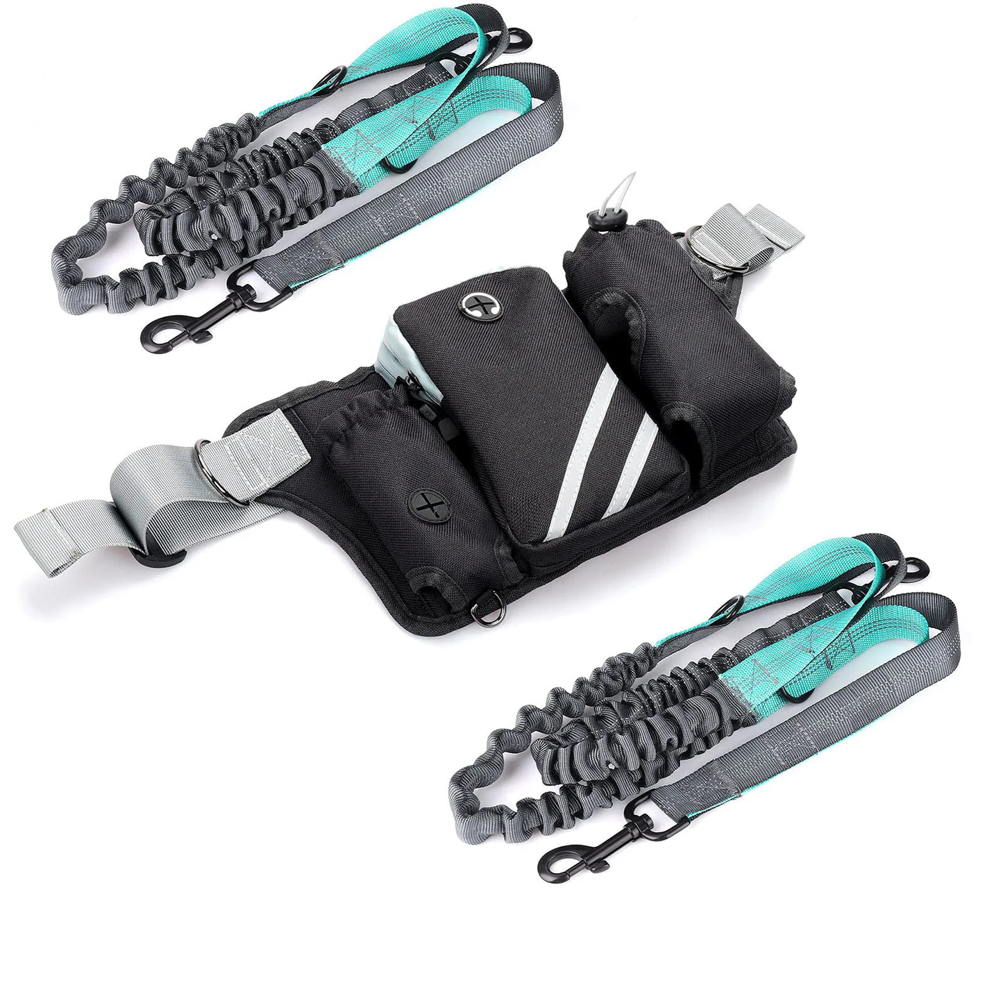 Hands Free Dog Walking Belt with Bungee Lead and Waste Bag Pouch