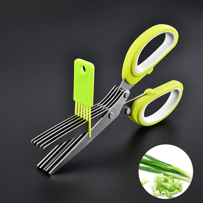 5-Blade Herb Scissors – Multipurpose Kitchen Shears for Cutting Vegetables, Herbs, Green Onions & Spices | Stainless Steel with Cleaning Comb