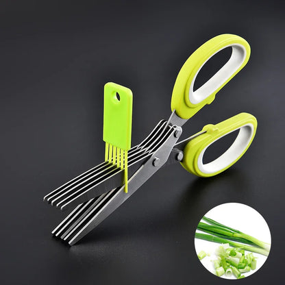 5-Blade Herb Scissors – Multipurpose Kitchen Shears for Cutting Vegetables, Herbs, Green Onions & Spices | Stainless Steel with Cleaning Comb