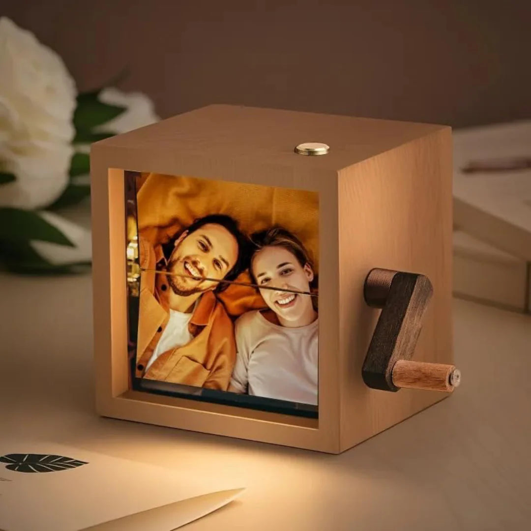 Hand Crank Photo Box – Vintage DIY Photo Album Music Box Gift for Birthday, Anniversary, or Keepsake Display