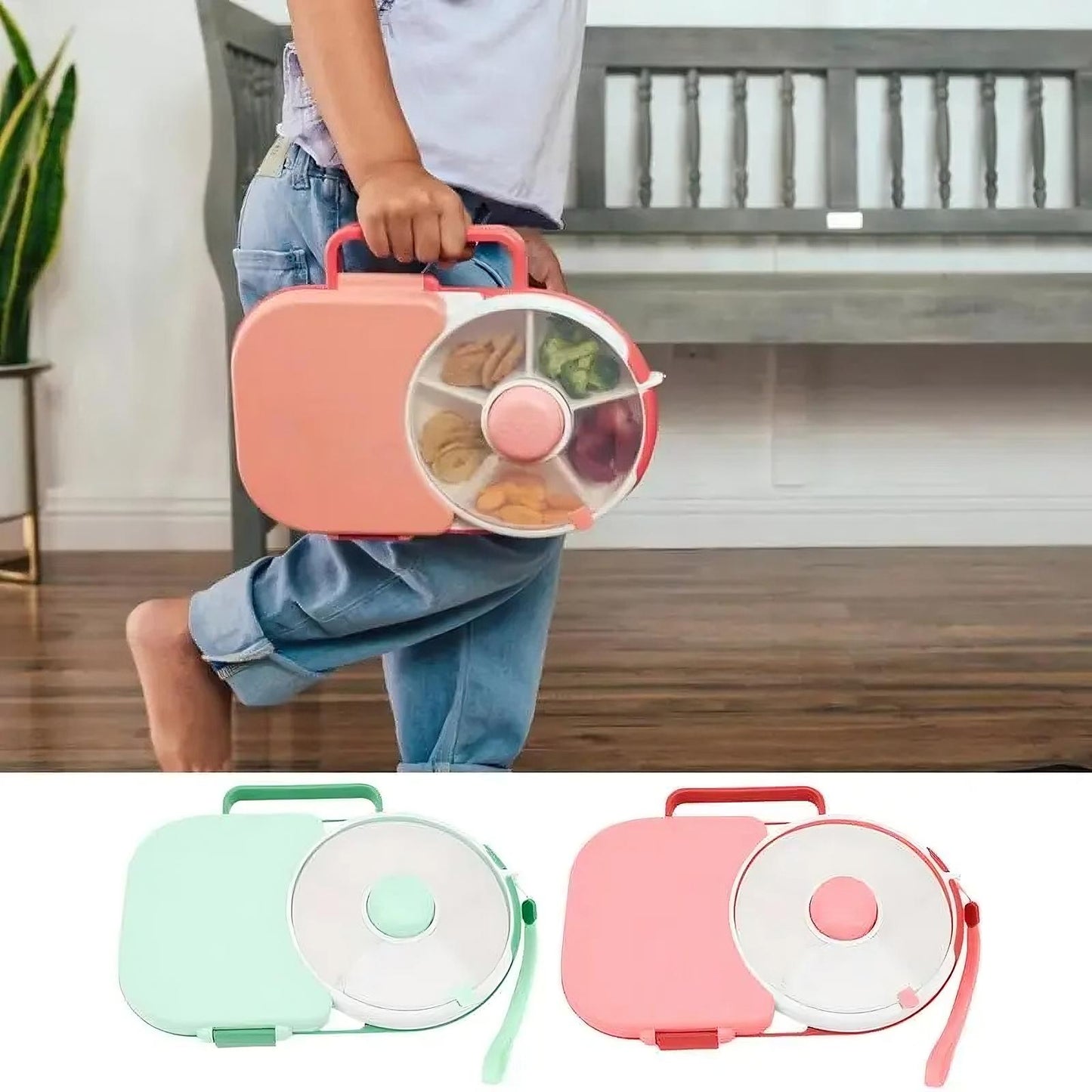 Rotating Kids Lunchbox – Leakproof Bento Tray with Compartments for School Snacks & Meals