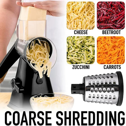 3-in-1 Rotary Cheese Grater & Vegetable Slicer - Manual Drum Grater for Cheese, Vegetables, Nuts & Fruits